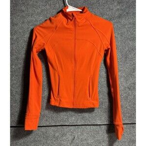 Lululemon Define Cropped Jacket Nulu Womens Size 0 Orange Full Zip Thumbholes